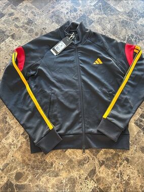NWT 🆕 adidas Originals Women’s Black Track Jacket with Yellow & Red Accents sz M
